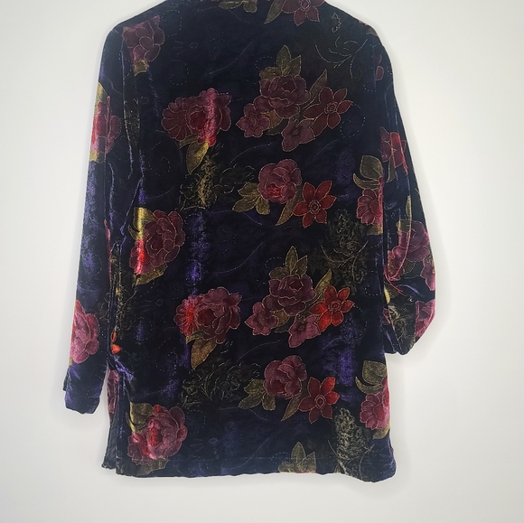 Vintage White Stag Floral Print Velvet Jacket size Small - Picture 2 of 7